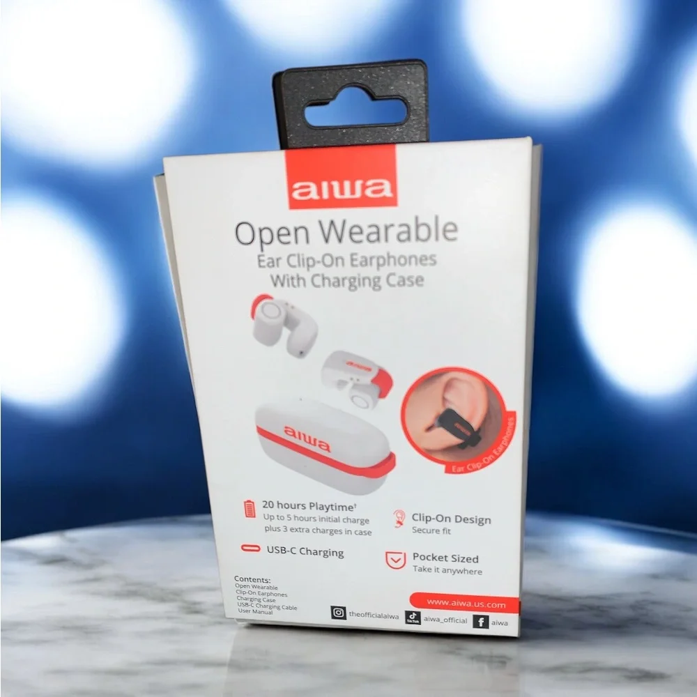 BRAND NEW Aiwa Open Wearable Ear Clip-On Earphones (White/Red)